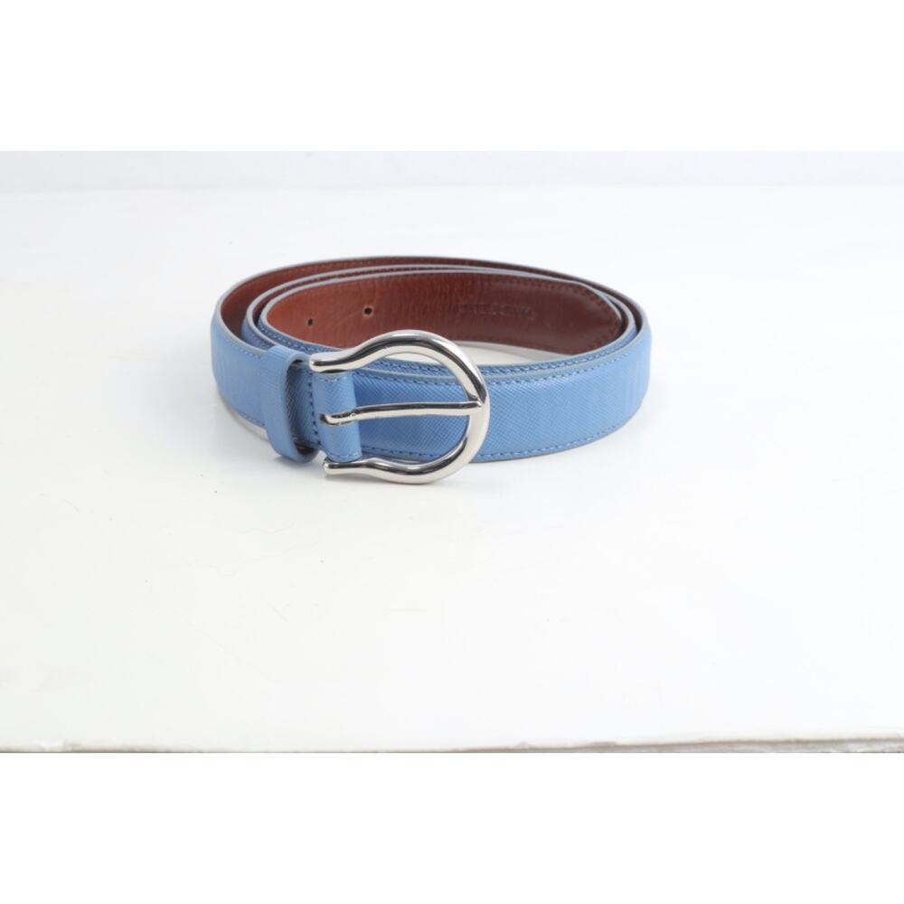 Lands’ End Blue Leather Skinny Belt Silver Buckle Classic Women’s Size 36 91 - Picture 4 of 7